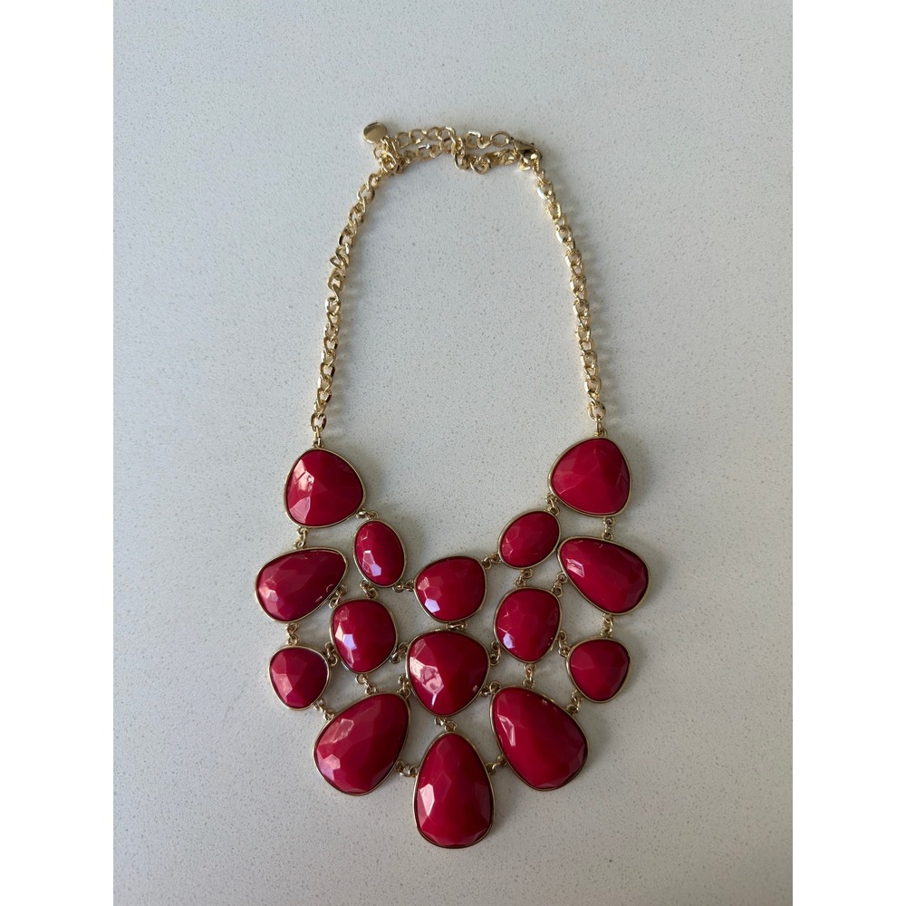 Unbranded Red Teardrop Bib Statement Necklace Gold Tone Faceted Chunky Chain